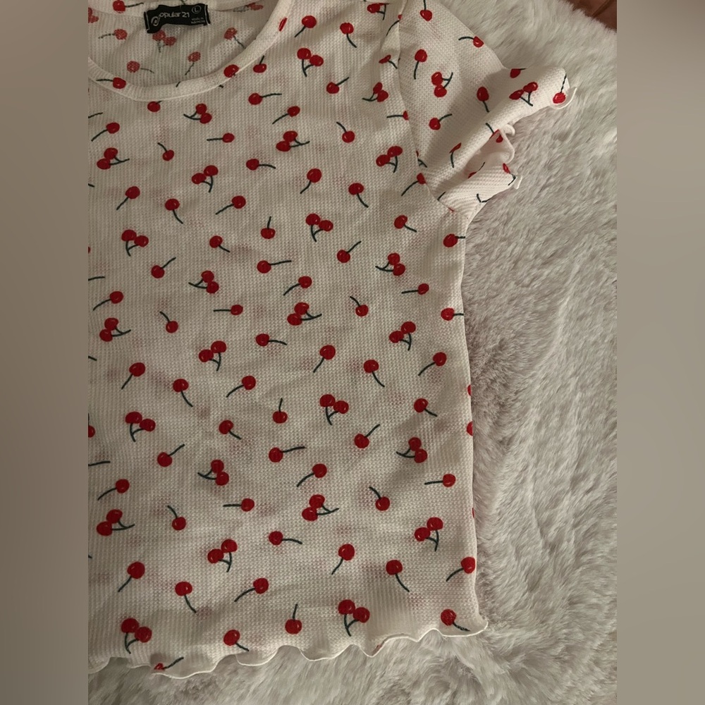 4/$10 Bundle Sale: White Cherry Short Sleeve Crop Top - Picture 3 of 4